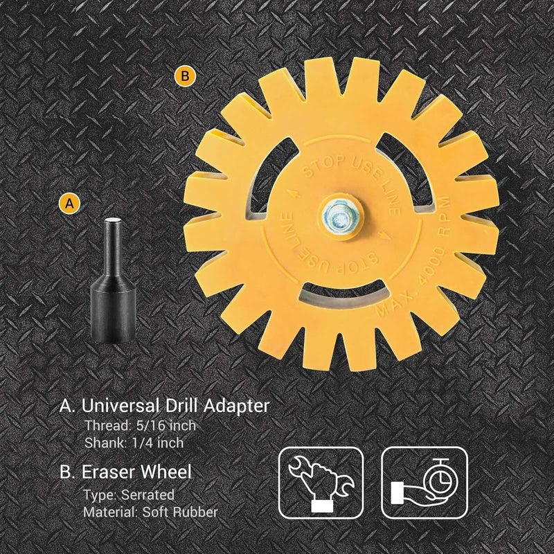 EWK 2 Pcs Serrated Decal Eraser Wheel, Rubber Remover Wheel for Drill, Ideal for Adhesives, Pinstripes, and Decals Removal - Image 2